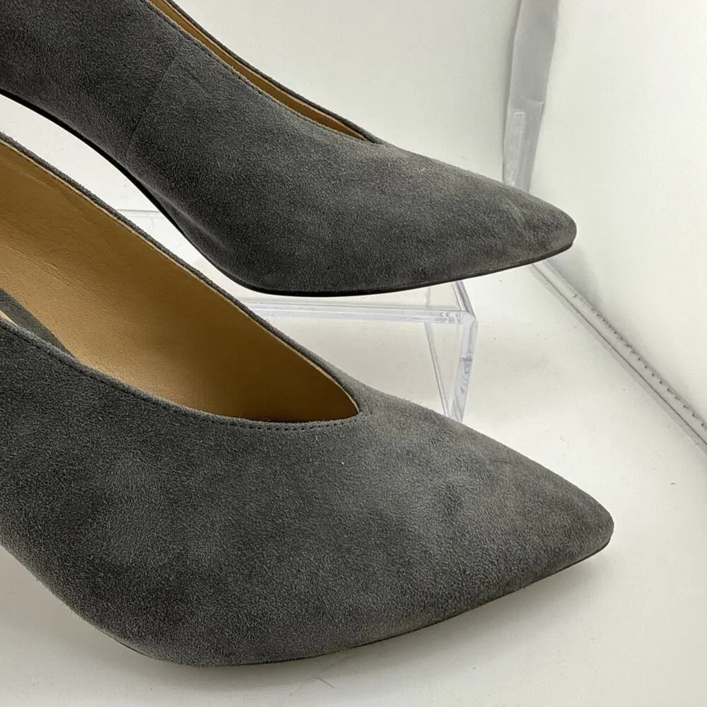 Michael Kors Lizzy Mid Pump Soft Suede Charcoal Grey Size 5‎ EUC w/ box
